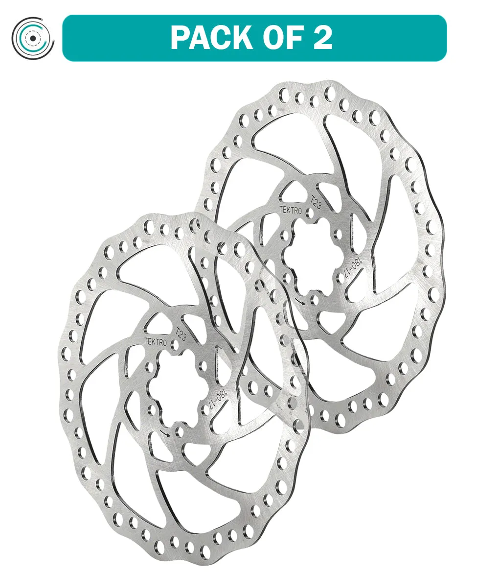 2 Pack Tektro TR160-17 Disc Brake Rotor - 160mm, 6-Bolt, 2.3mm Thickness, Silver