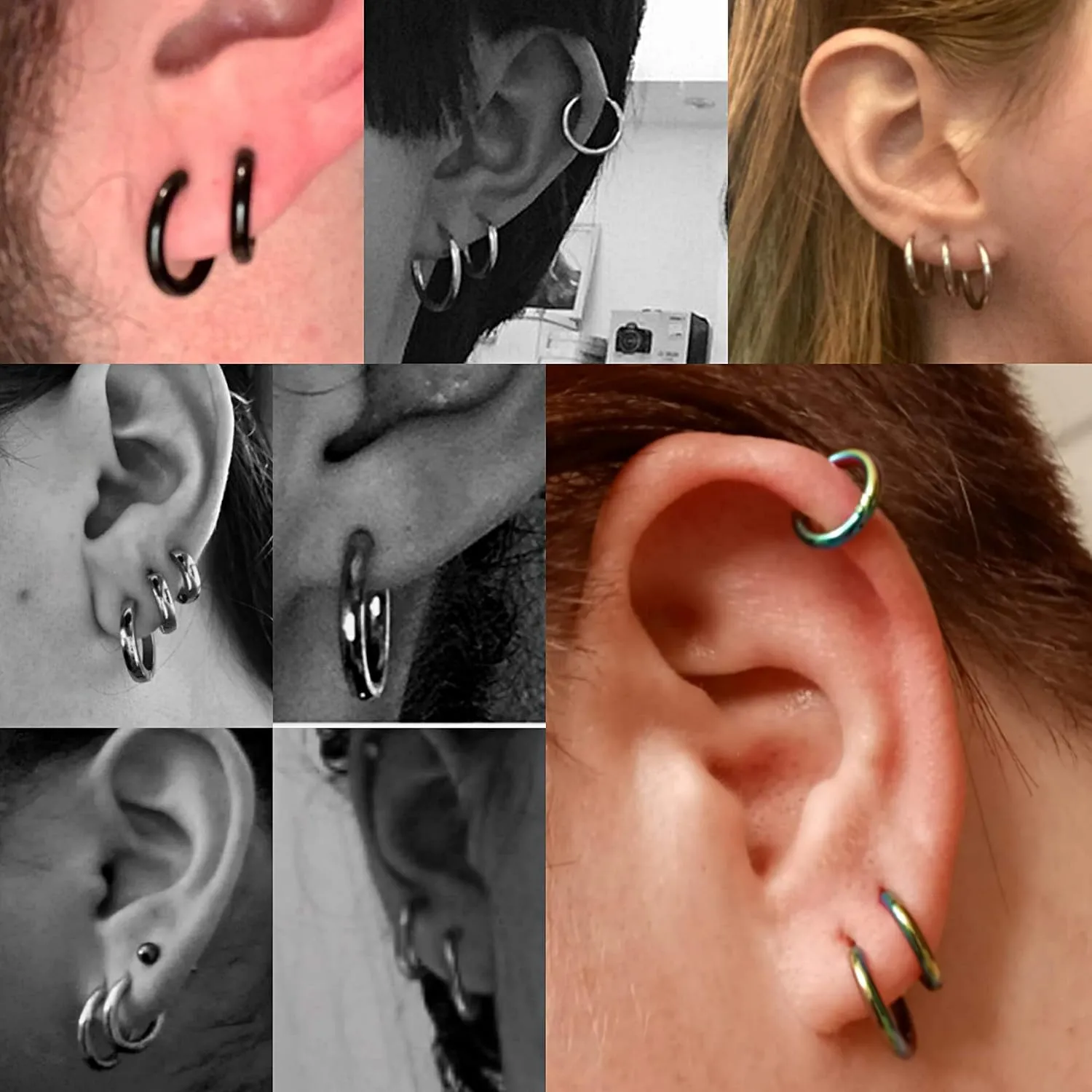 316L Surgical stainless steel hoop earrings 8mm/10mm/12mm Hypoallergenic Huggie Earrings Small Hoop Sliver Black Sleeper Earrings For Women Men