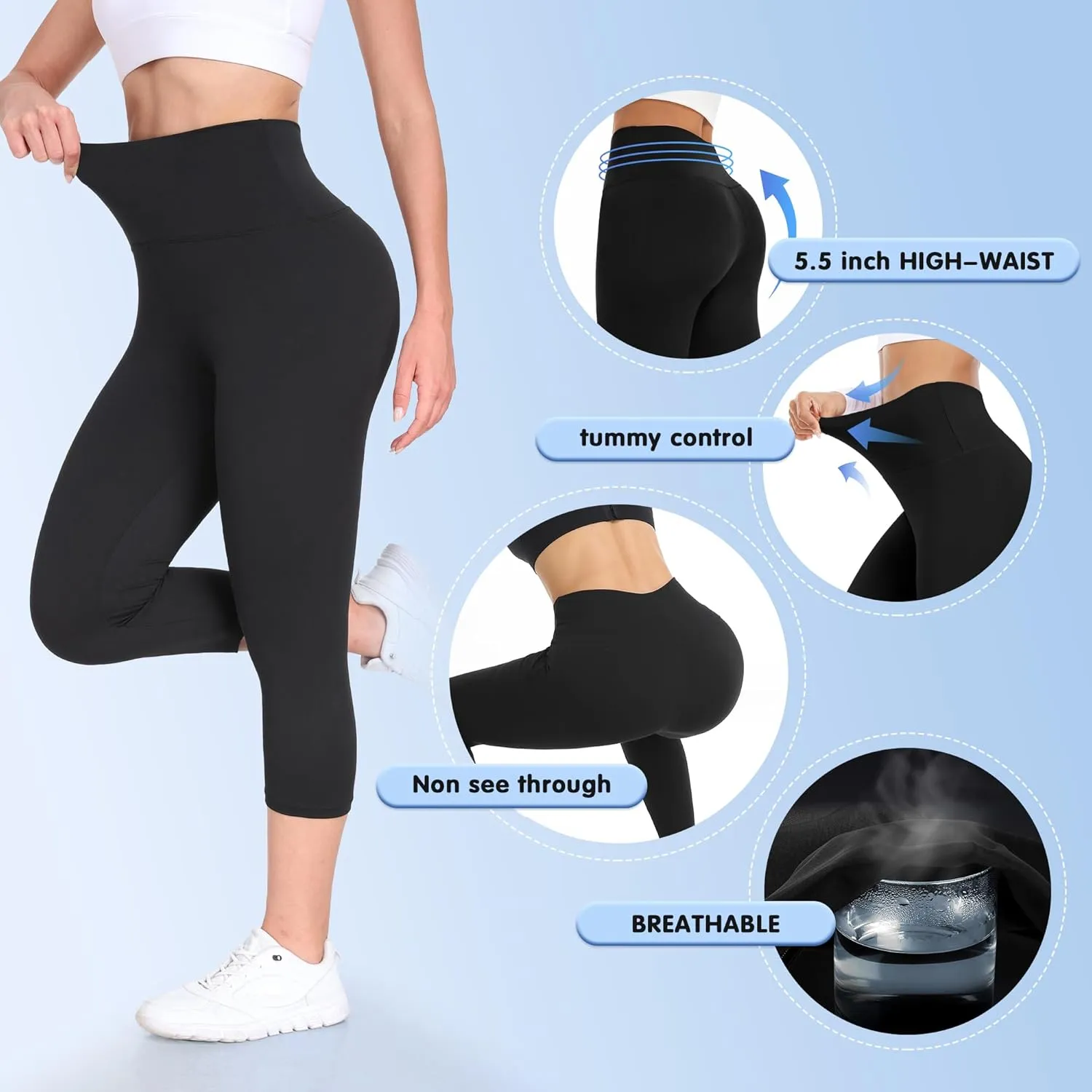 4 Pack Leggings for Women Butt Lift High Waisted Tummy Control No See-Through Yoga Pants Workout Running Leggings