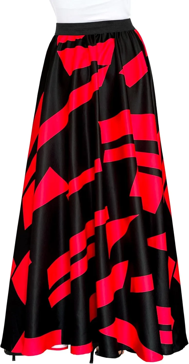 Afibi Women Chiffon Mopping Floor Length Big Hem Solid Beach High Waist Maxi Skirt