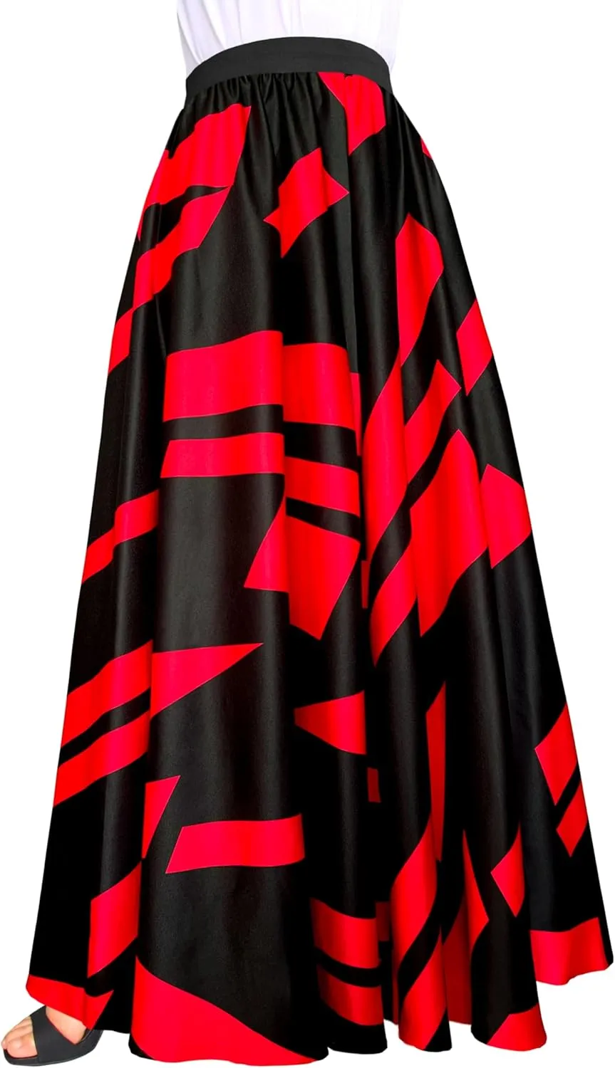 Afibi Women Chiffon Mopping Floor Length Big Hem Solid Beach High Waist Maxi Skirt