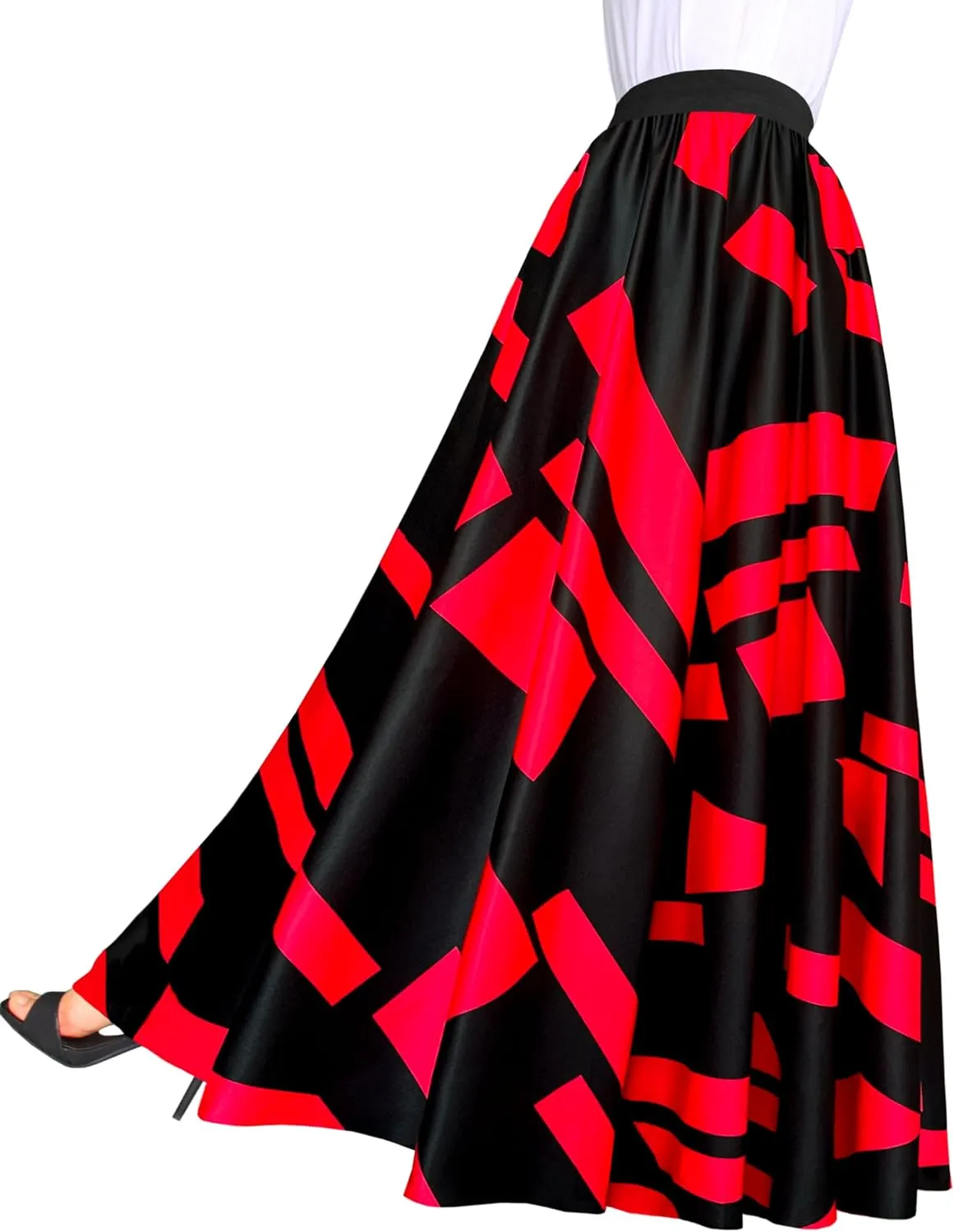 Afibi Women Chiffon Mopping Floor Length Big Hem Solid Beach High Waist Maxi Skirt