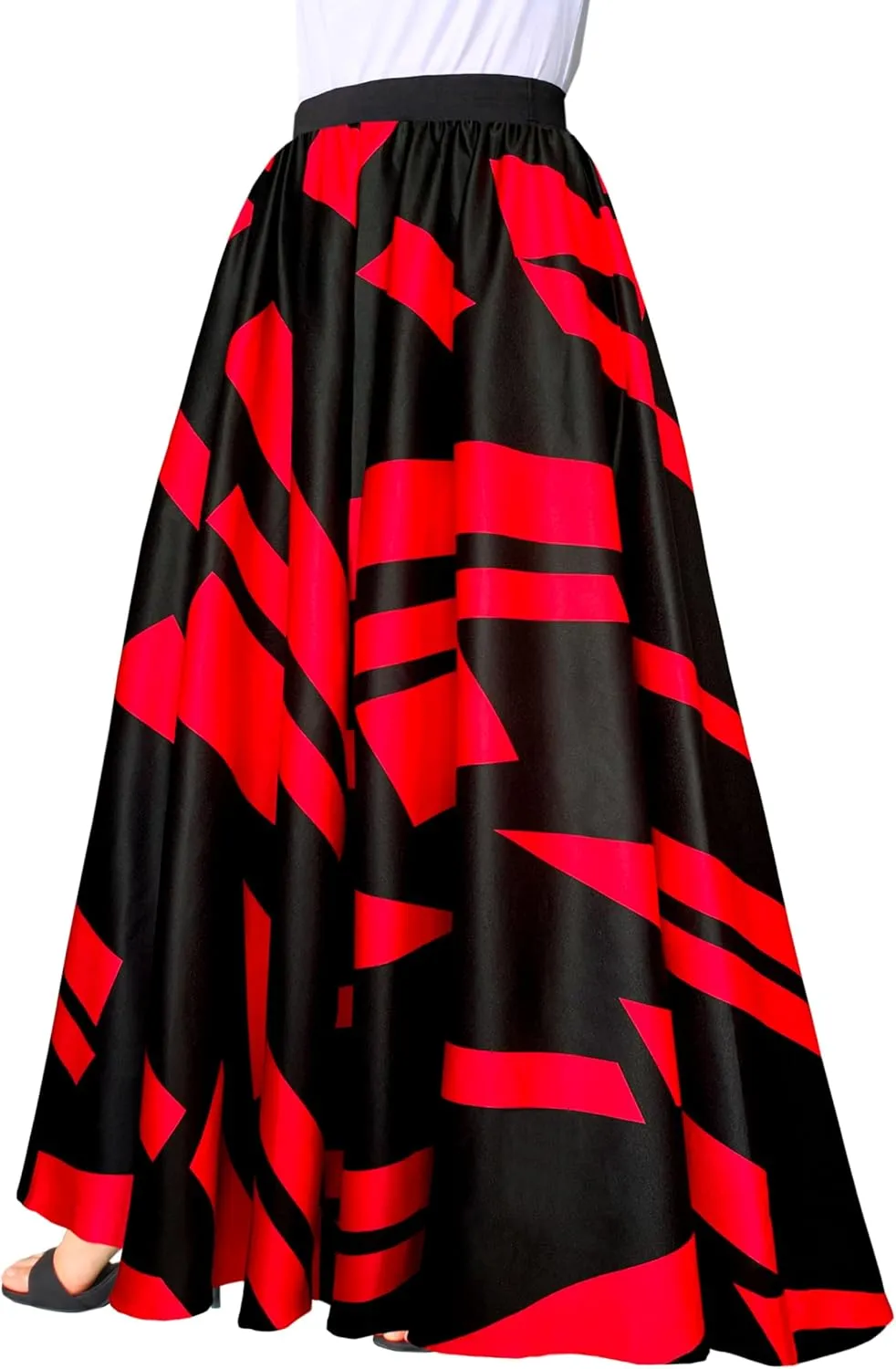 Afibi Women Chiffon Mopping Floor Length Big Hem Solid Beach High Waist Maxi Skirt