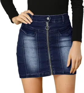 Allegra K Women's Bodycon Denim Skirts Stretch Washed Zip Front Jean Mini Skirt