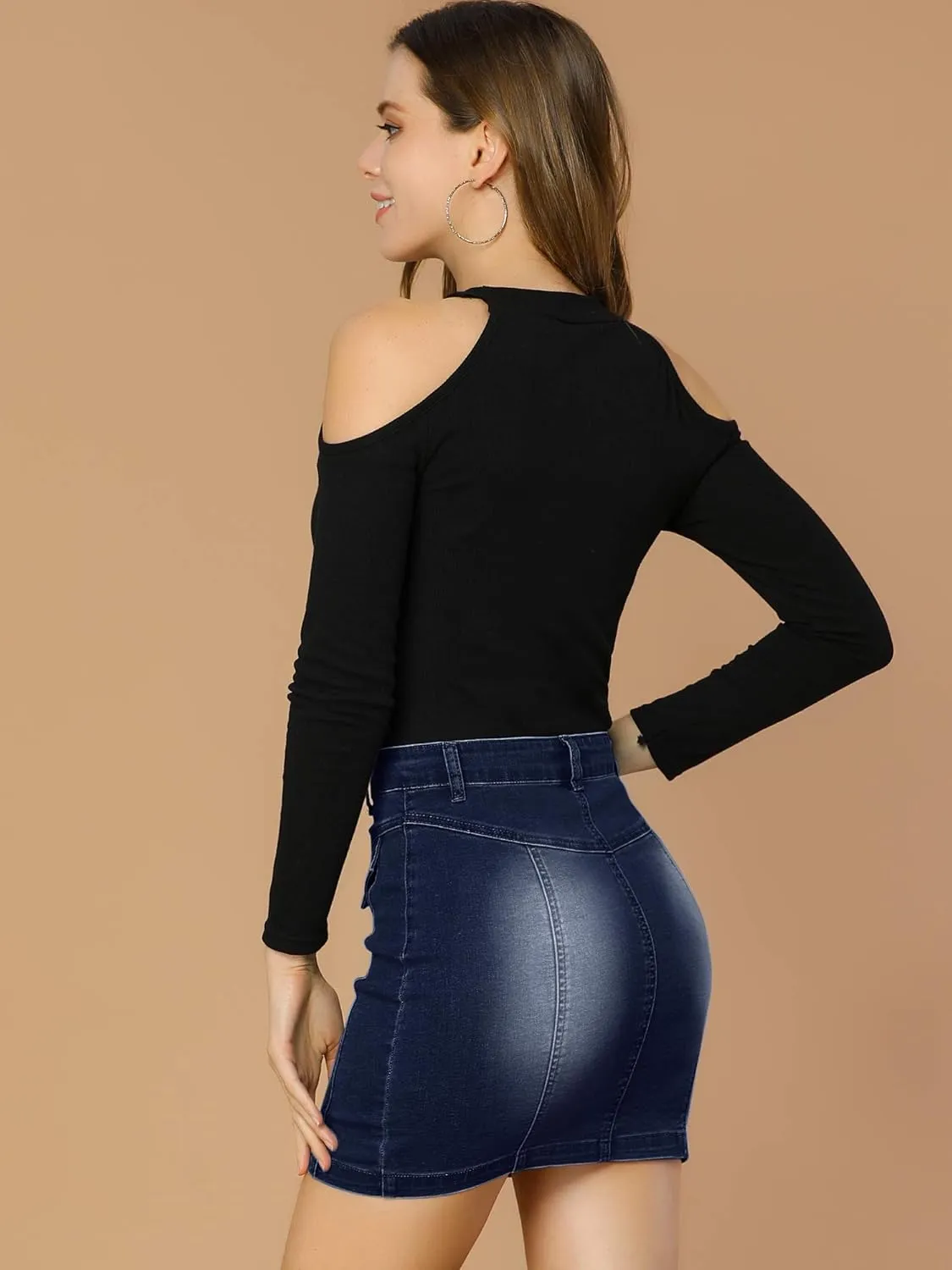 Allegra K Women's Bodycon Denim Skirts Stretch Washed Zip Front Jean Mini Skirt