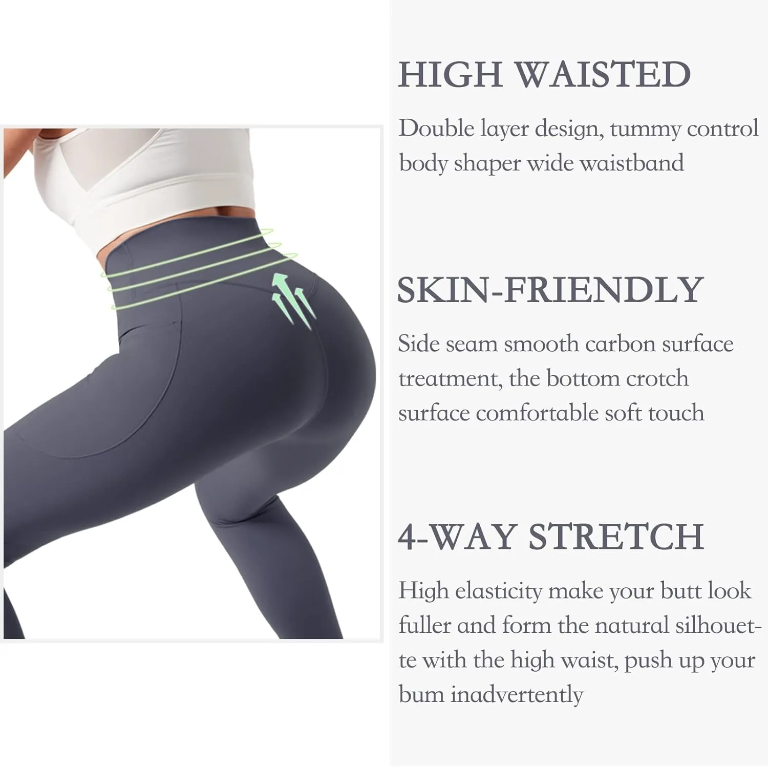 ALWAYSONE Yoga Leggings for Women High Waisted Tummy Control Yoga Pants Stretchy Athletic Leggings with Pockets Casual Work
