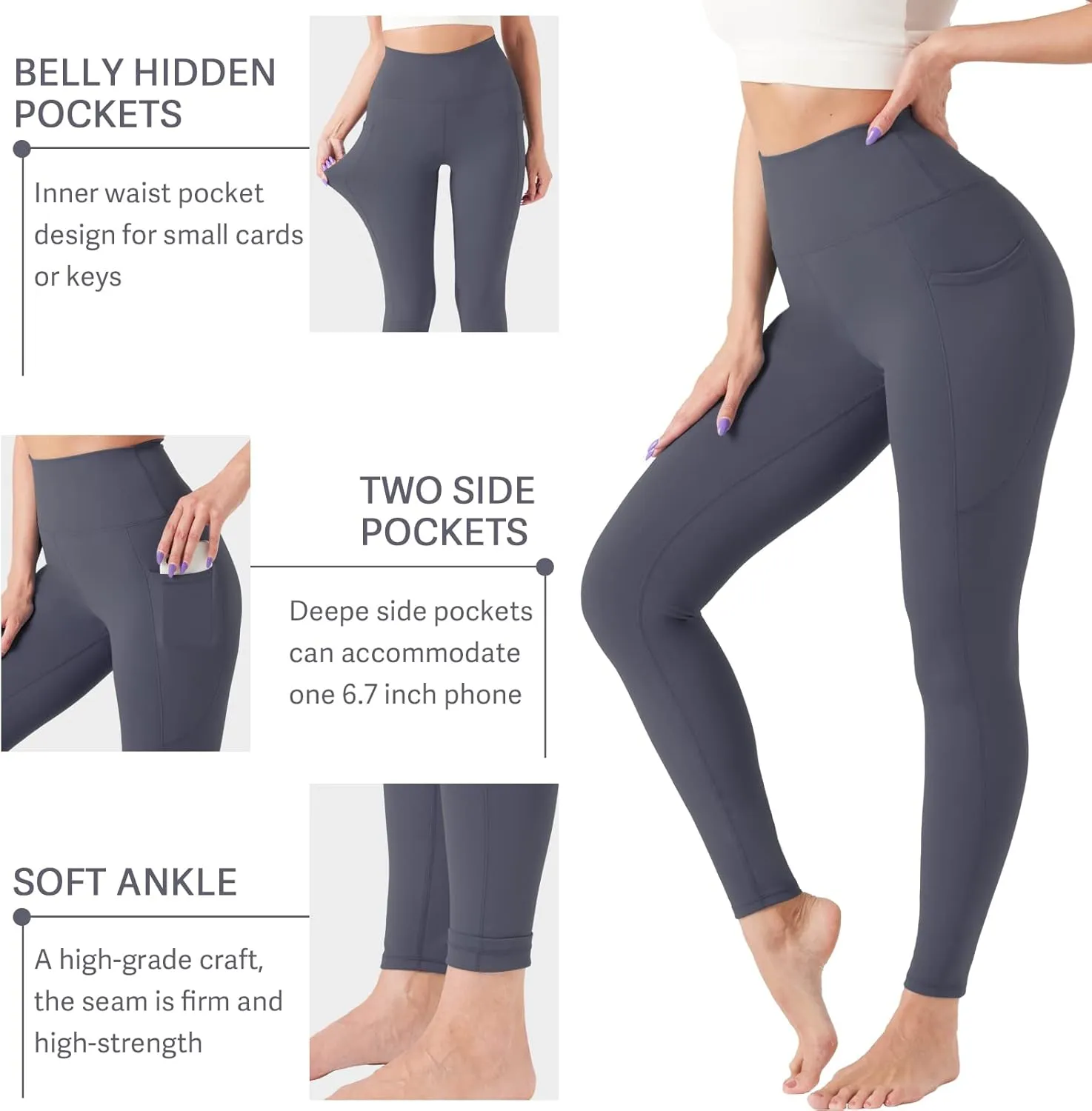 ALWAYSONE Yoga Leggings for Women High Waisted Tummy Control Yoga Pants Stretchy Athletic Leggings with Pockets Casual Work