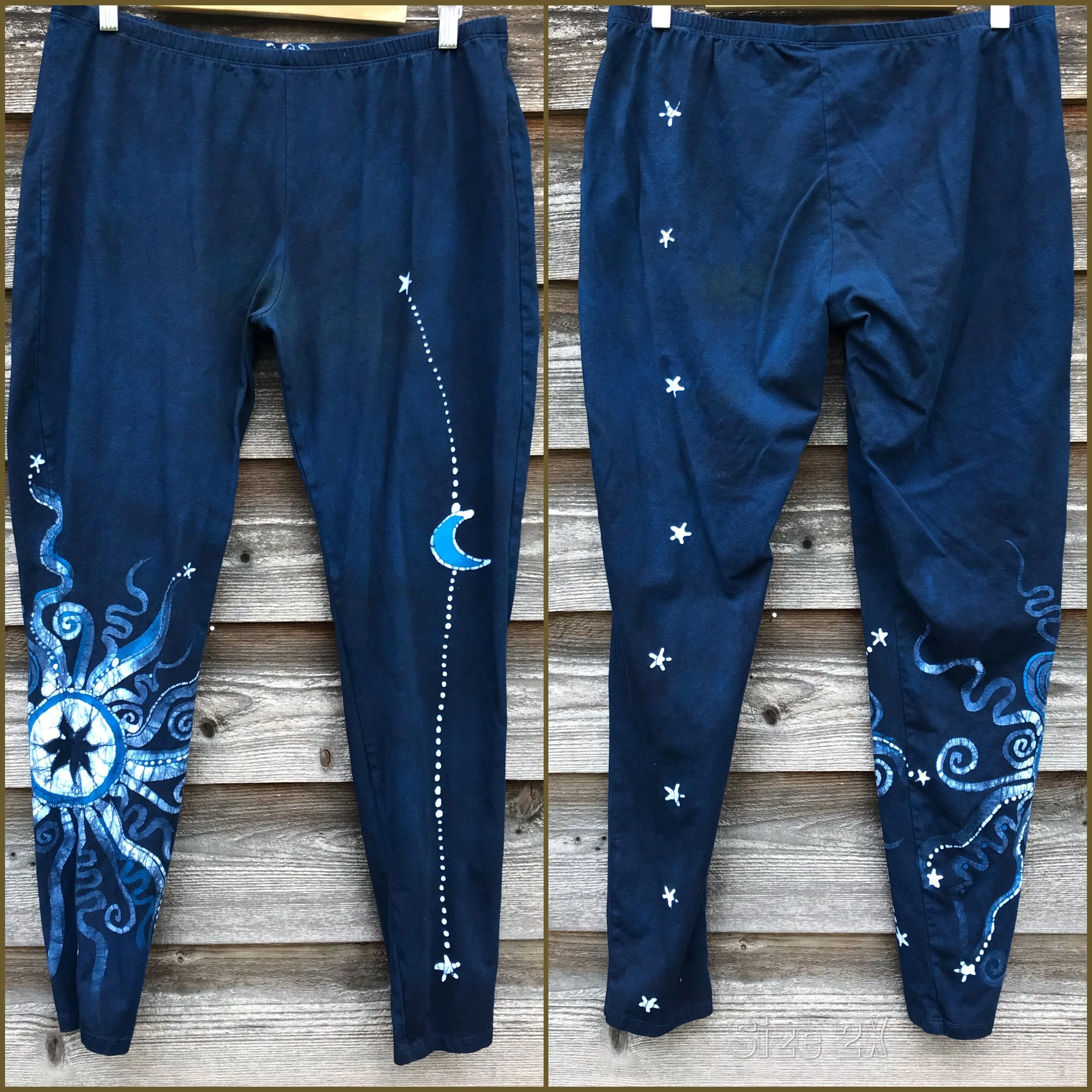 Blue Moon and Stars Batik Leggings