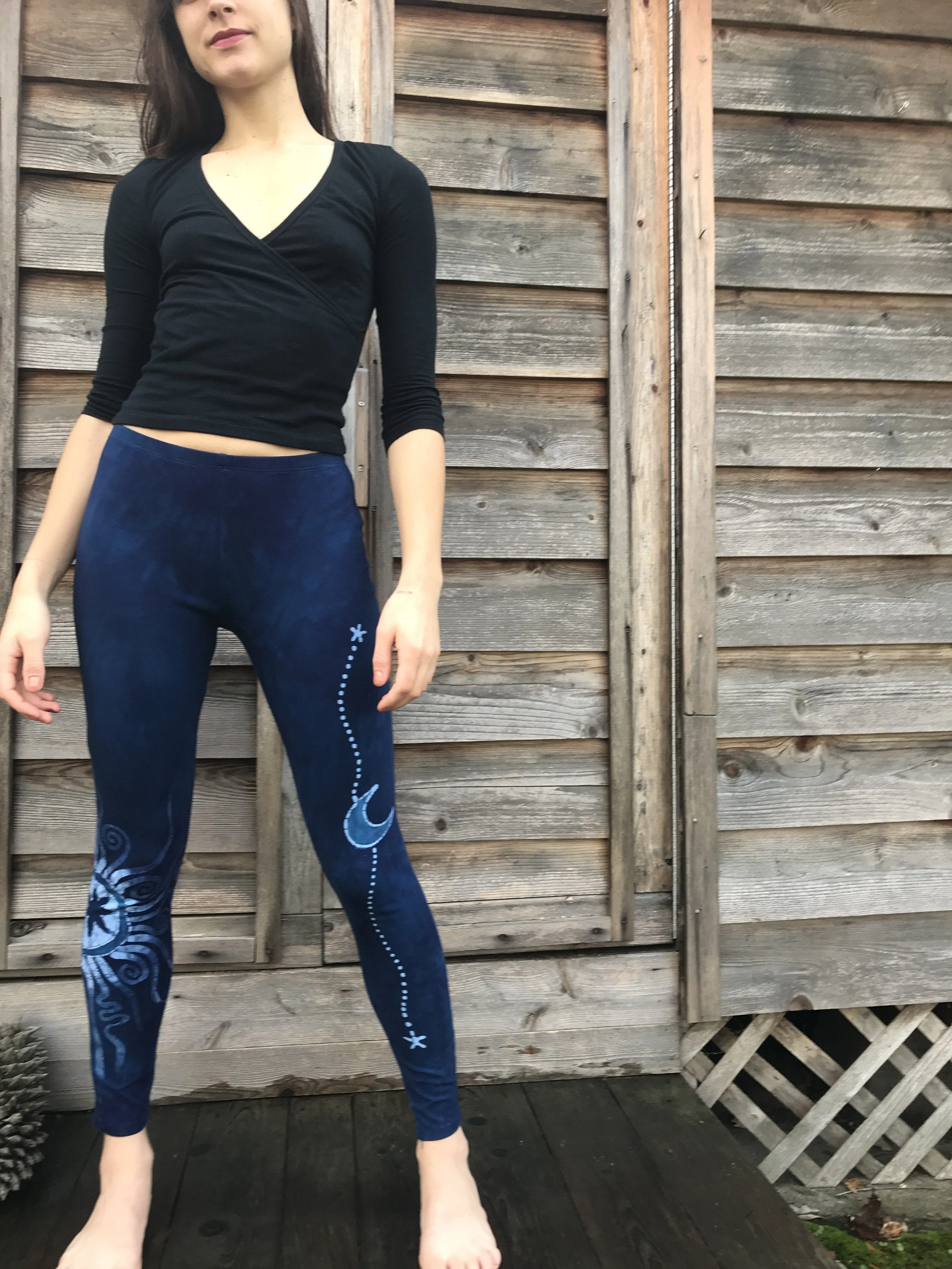 Blue Moon and Stars Batik Leggings