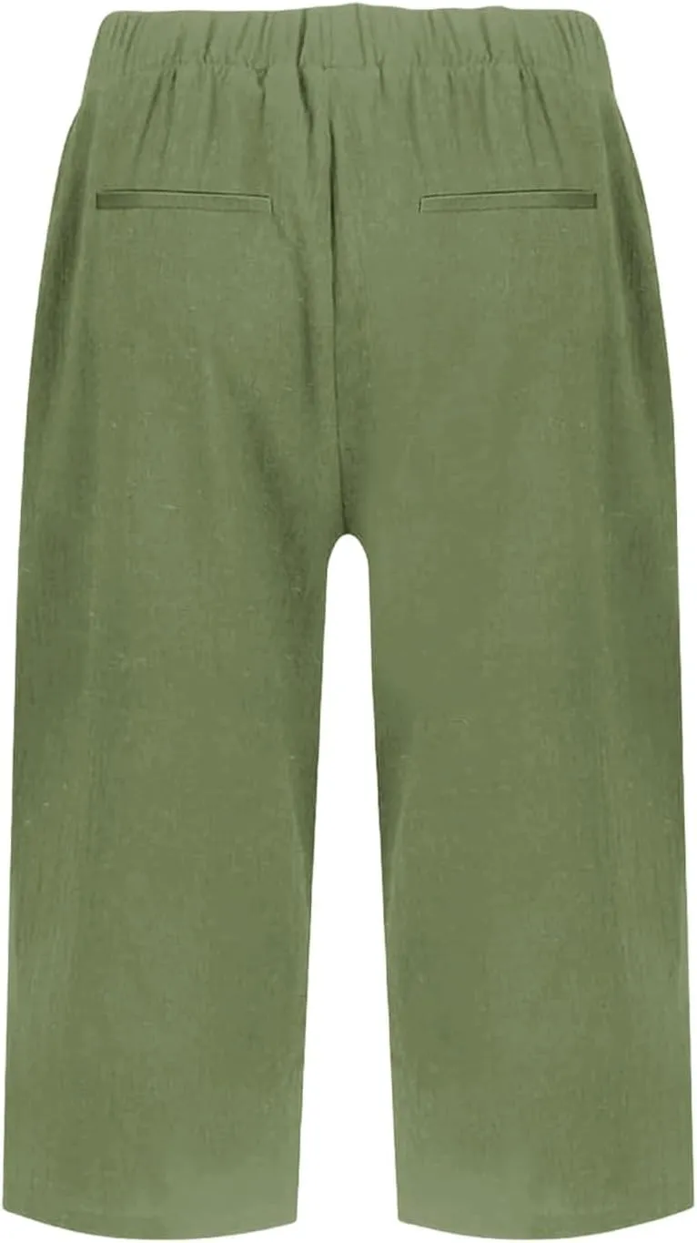 Capri Pants for Women Linen Bermuda Shorts Knee Length 2025 Summer Cropped Casual Palazzo Lightweight Beach Pant with Pockets