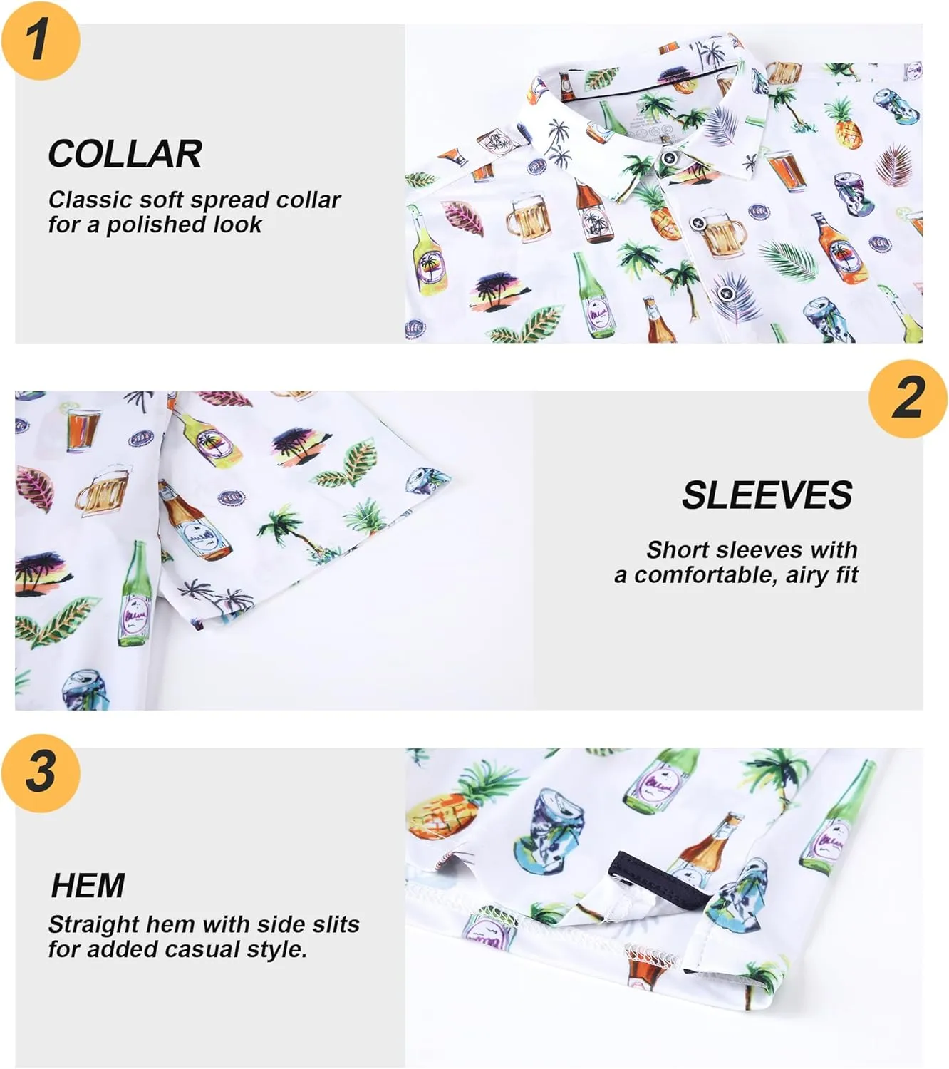 Damipow Mens Golf Shirts Dry Fit Polo Shirts Moisture Wicking Short Sleeve Hawaiian Polo Shirt