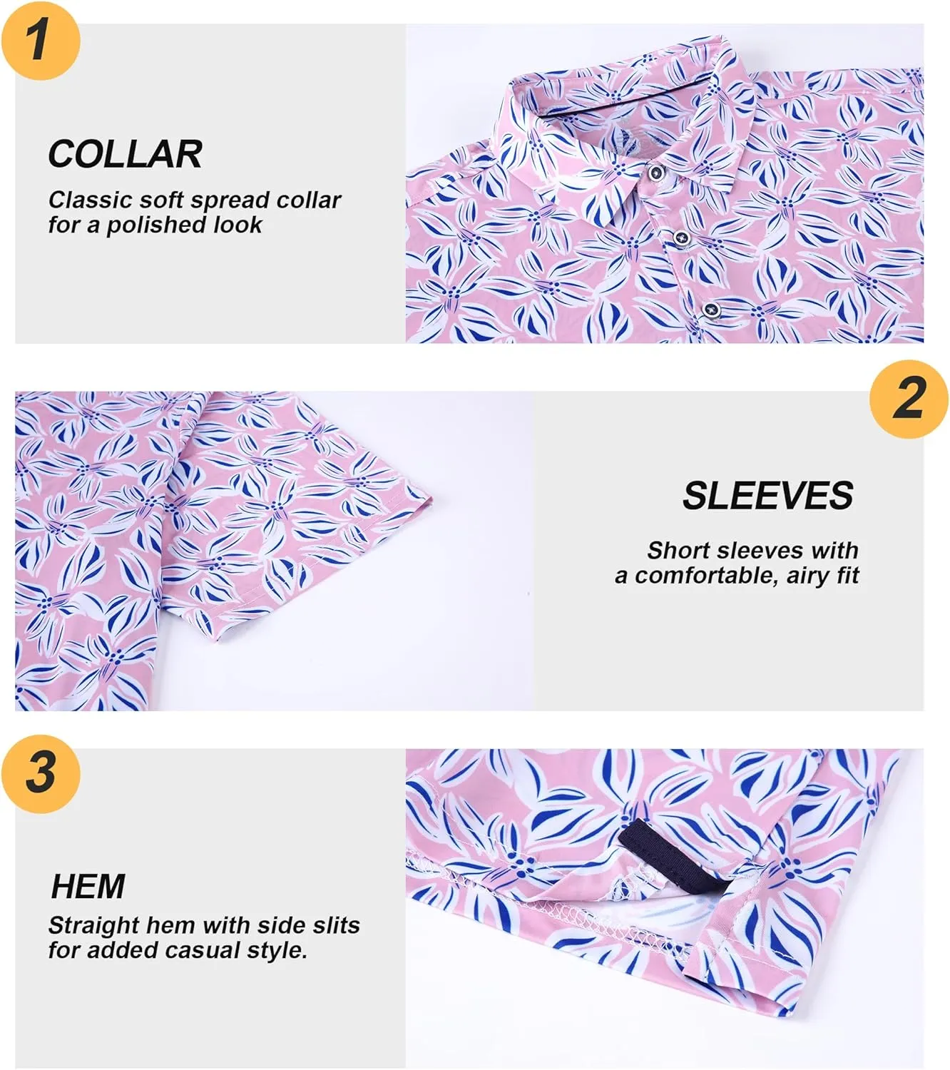 Damipow Mens Golf Shirts Dry Fit Polo Shirts Moisture Wicking Short Sleeve Hawaiian Polo Shirt