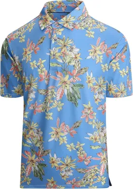 Damipow Mens Golf Shirts Dry Fit Polo Shirts Moisture Wicking Short Sleeve Hawaiian Polo Shirt