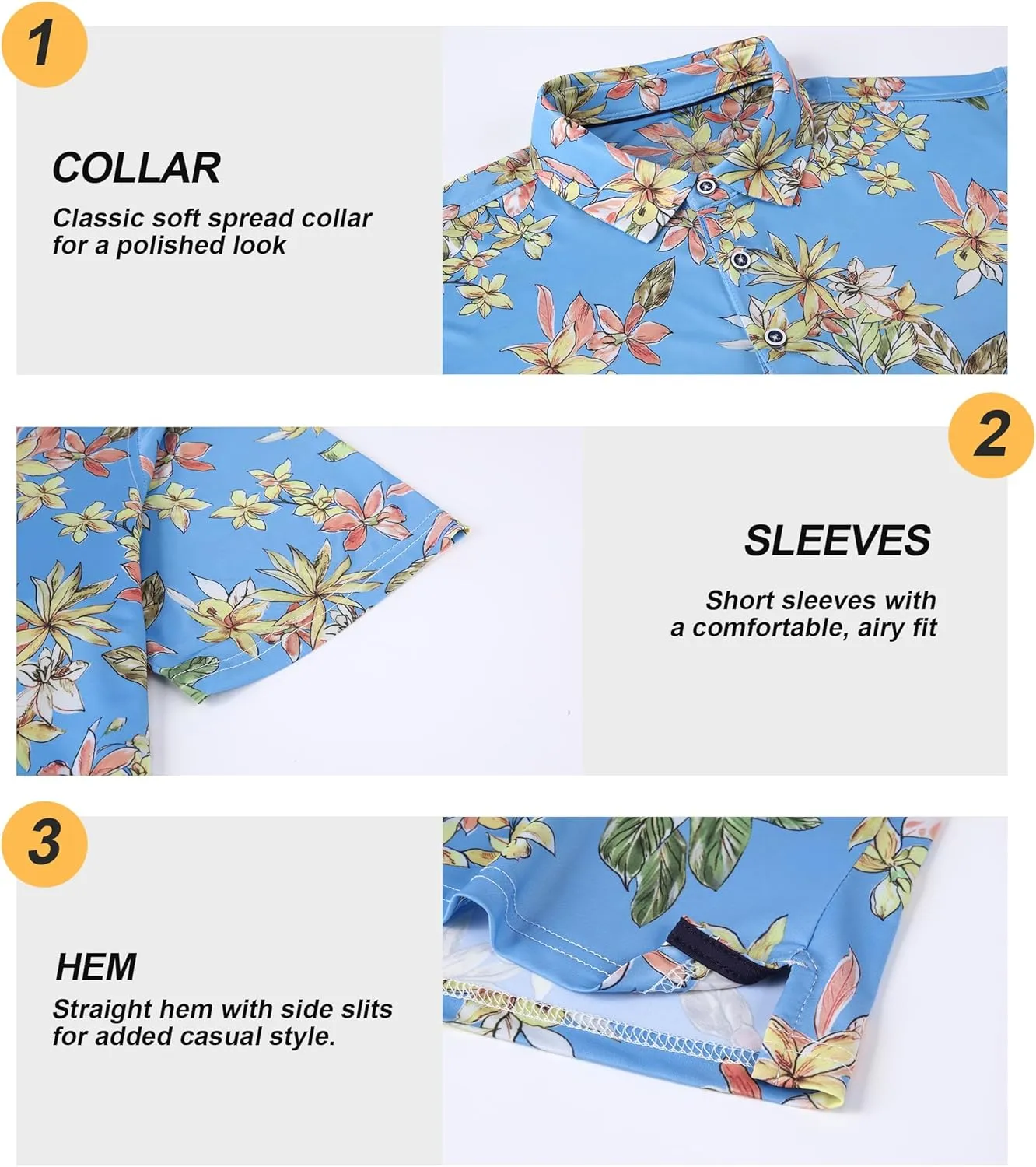 Damipow Mens Golf Shirts Dry Fit Polo Shirts Moisture Wicking Short Sleeve Hawaiian Polo Shirt