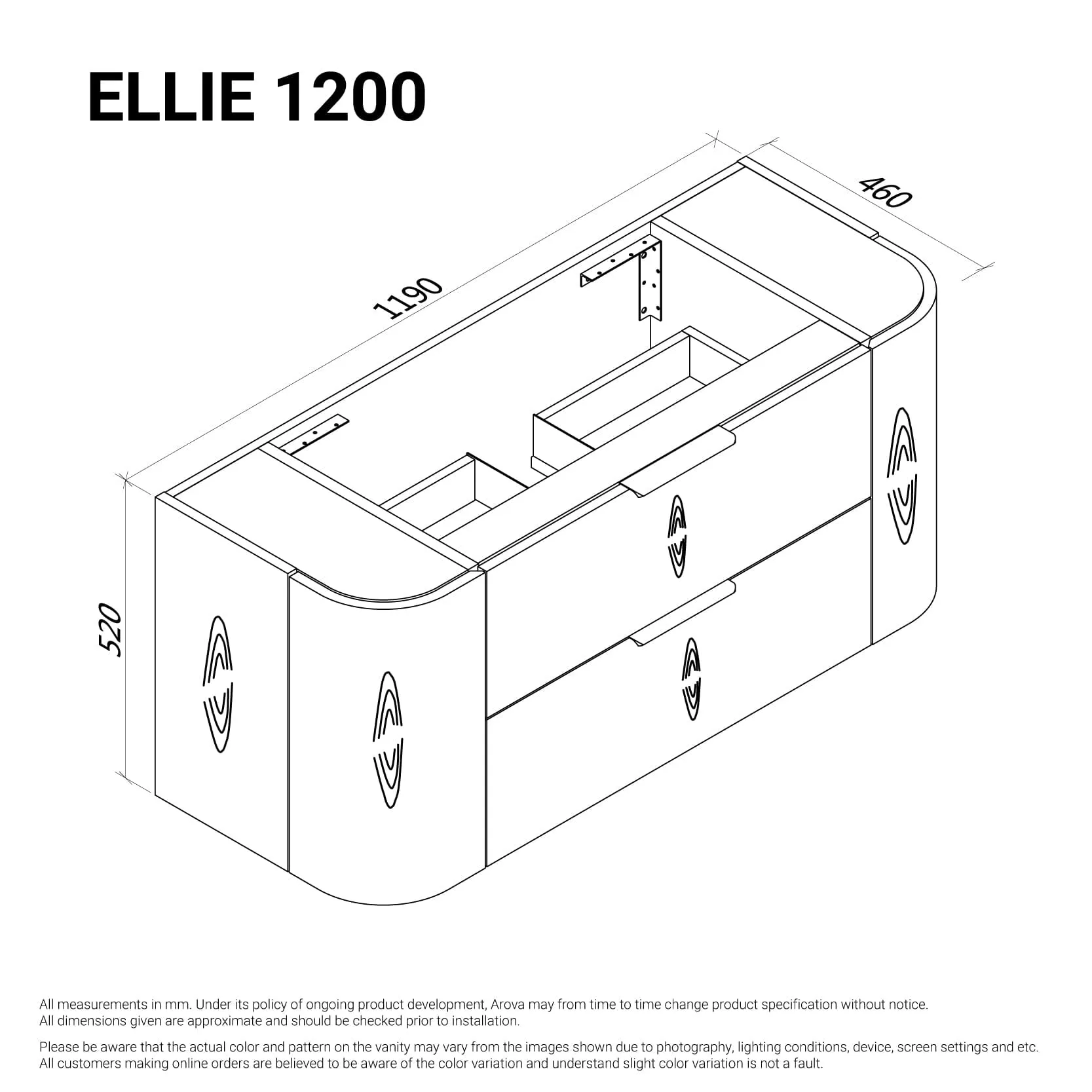 Ellie 1200mm Curved Wall Hung Vanity   Luxe Stone Top