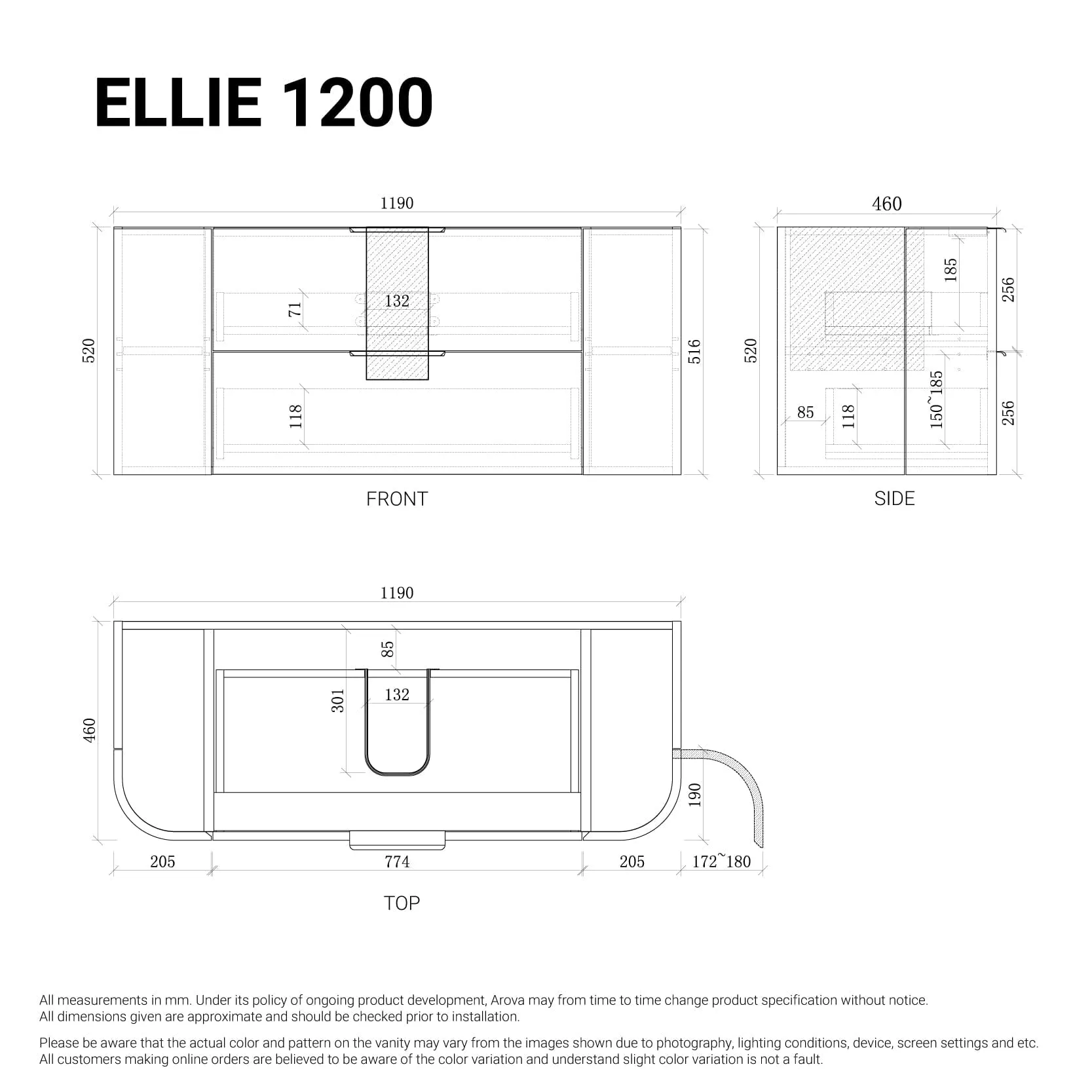 Ellie 1200mm Curved Wall Hung Vanity   Luxe Stone Top