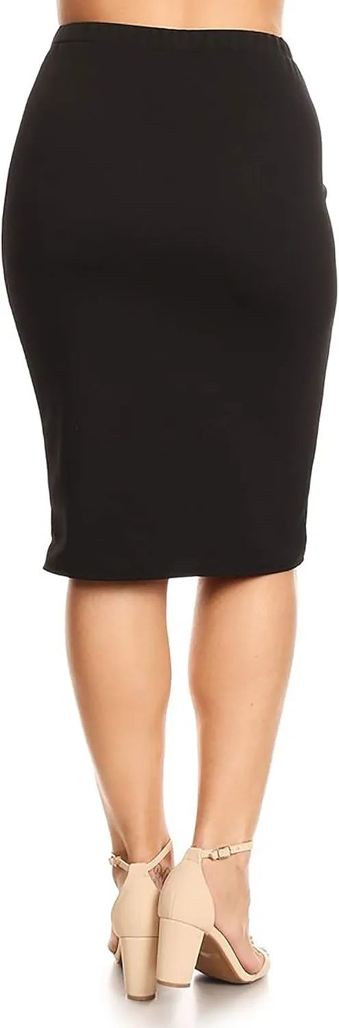 FashionStream Women's Plus Size High Waist Elastic Band Solid Pencil Bodycon Office Work Midi Skirt