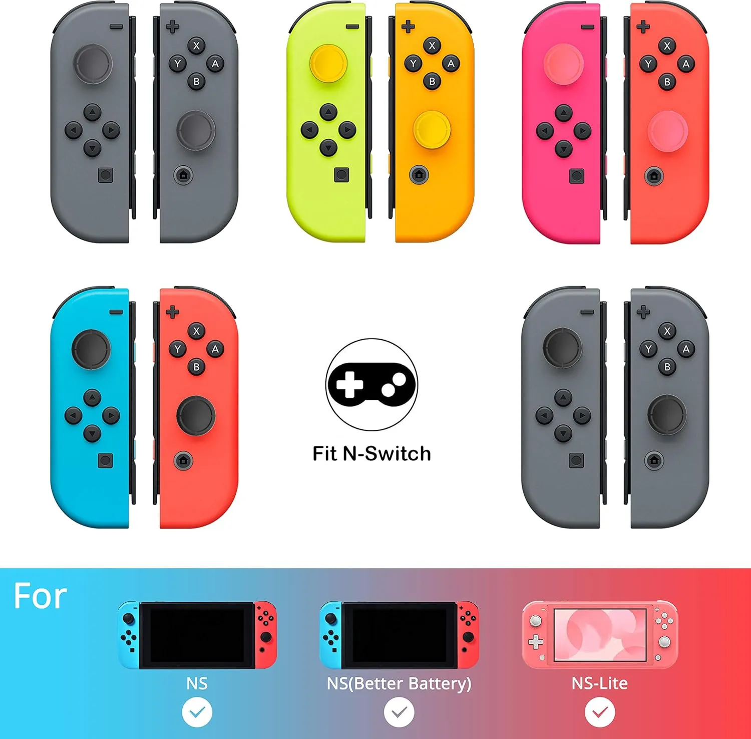 Ferkurn Joystick Replacement Cap Thumb Grip for Switch OLED Joycon & Switch Lite, Joycon Grip Button Stick Cover 3D Analog Cap Skin Replacement Part Repair Kit Accessories