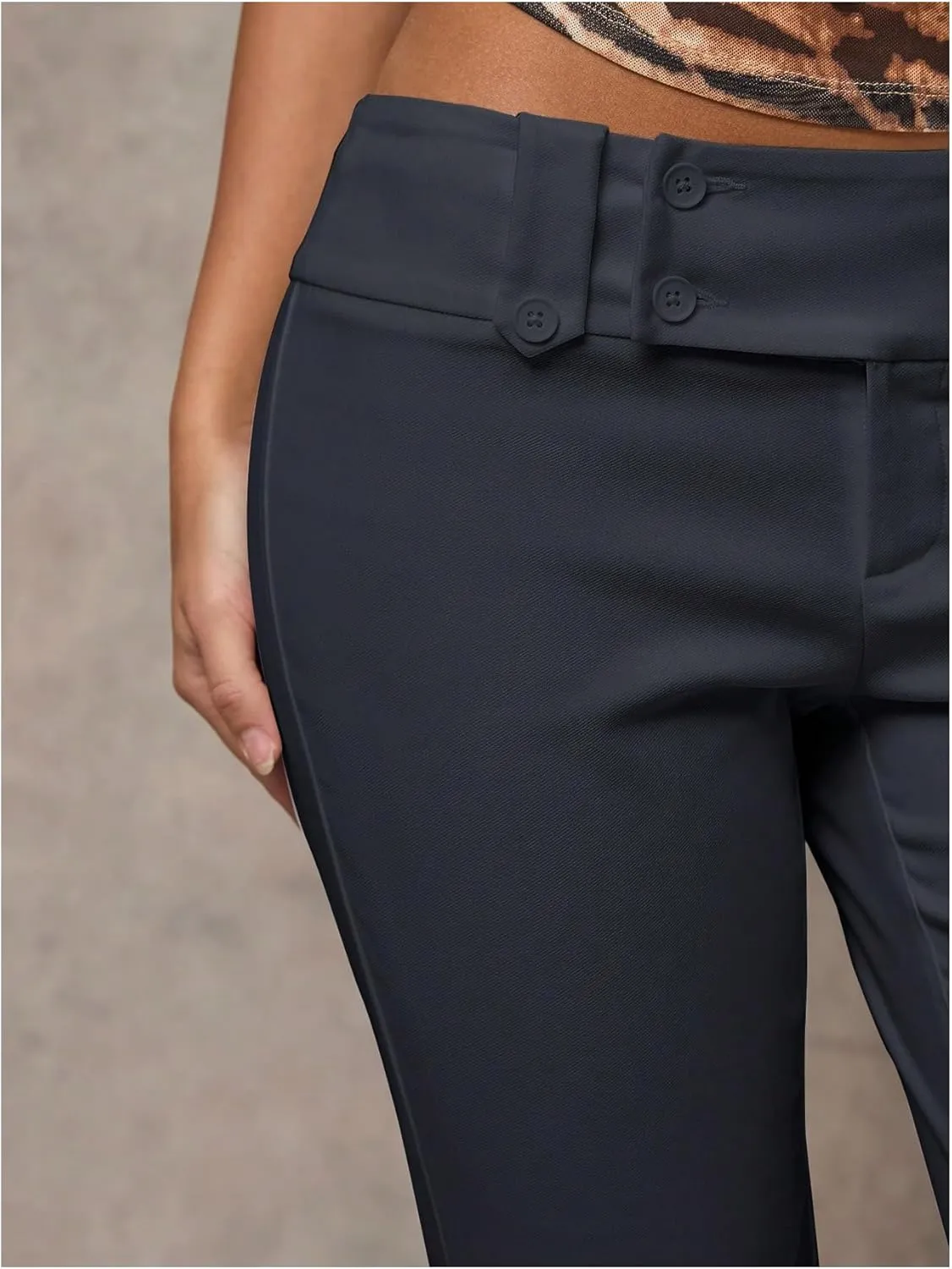 GORGLITTER Women's Low Rise Dress Pants Dressy Casual Low Waisted Wide Leg Straight Trousers Capri Pants Work Business