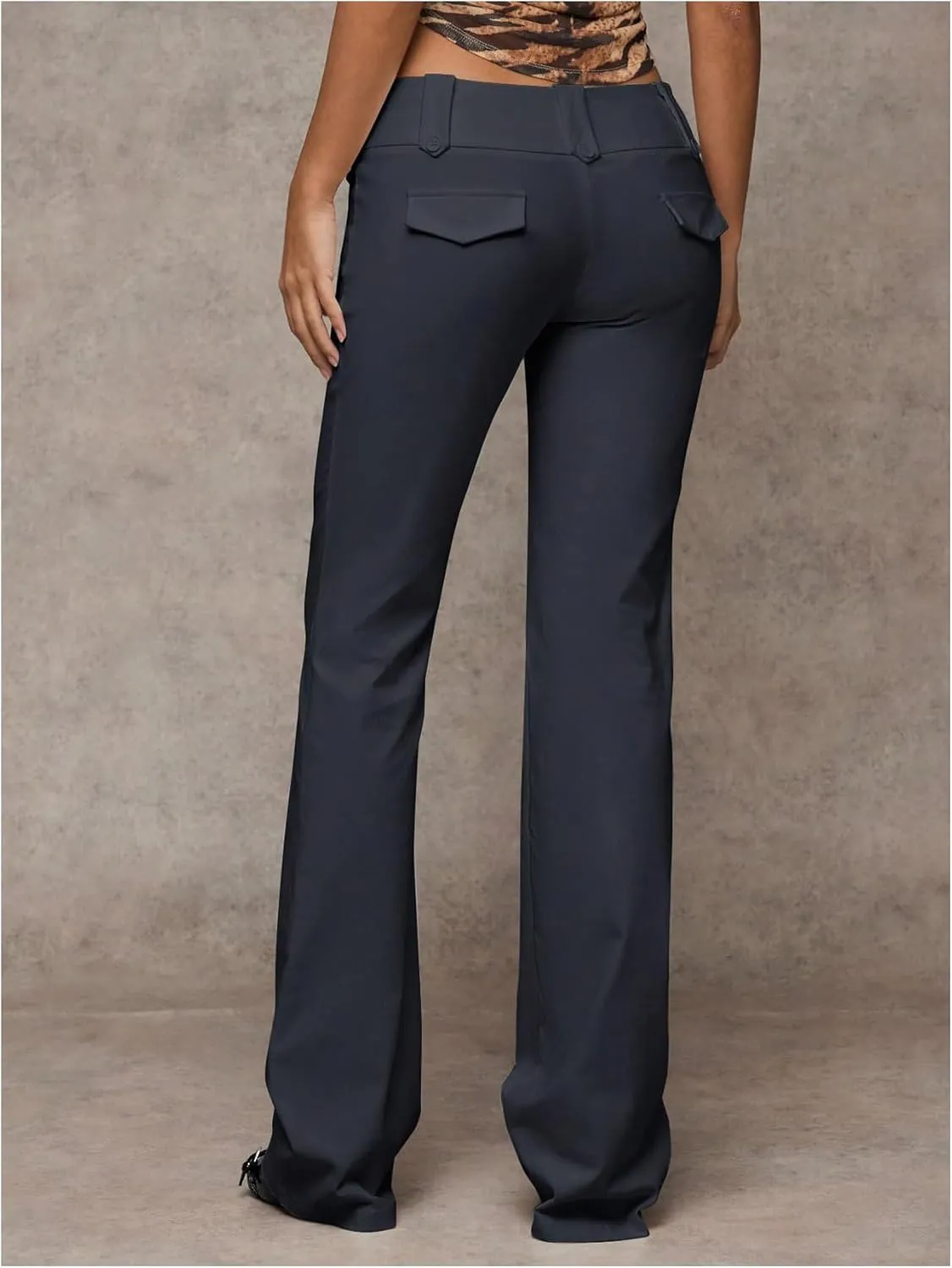 GORGLITTER Women's Low Rise Dress Pants Dressy Casual Low Waisted Wide Leg Straight Trousers Capri Pants Work Business