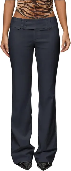 GORGLITTER Women's Low Rise Dress Pants Dressy Casual Low Waisted Wide Leg Straight Trousers Capri Pants Work Business