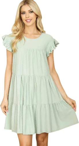 Jersey Shirred Tiered Ruffle Hem Midi Swing Dress - Pleated Flare Tunic Short, 3/4 Sleeve, Sleeveless Floral
