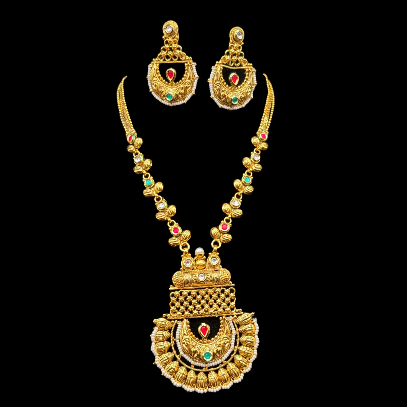 Kundan Antique Gold Chandbali Necklace