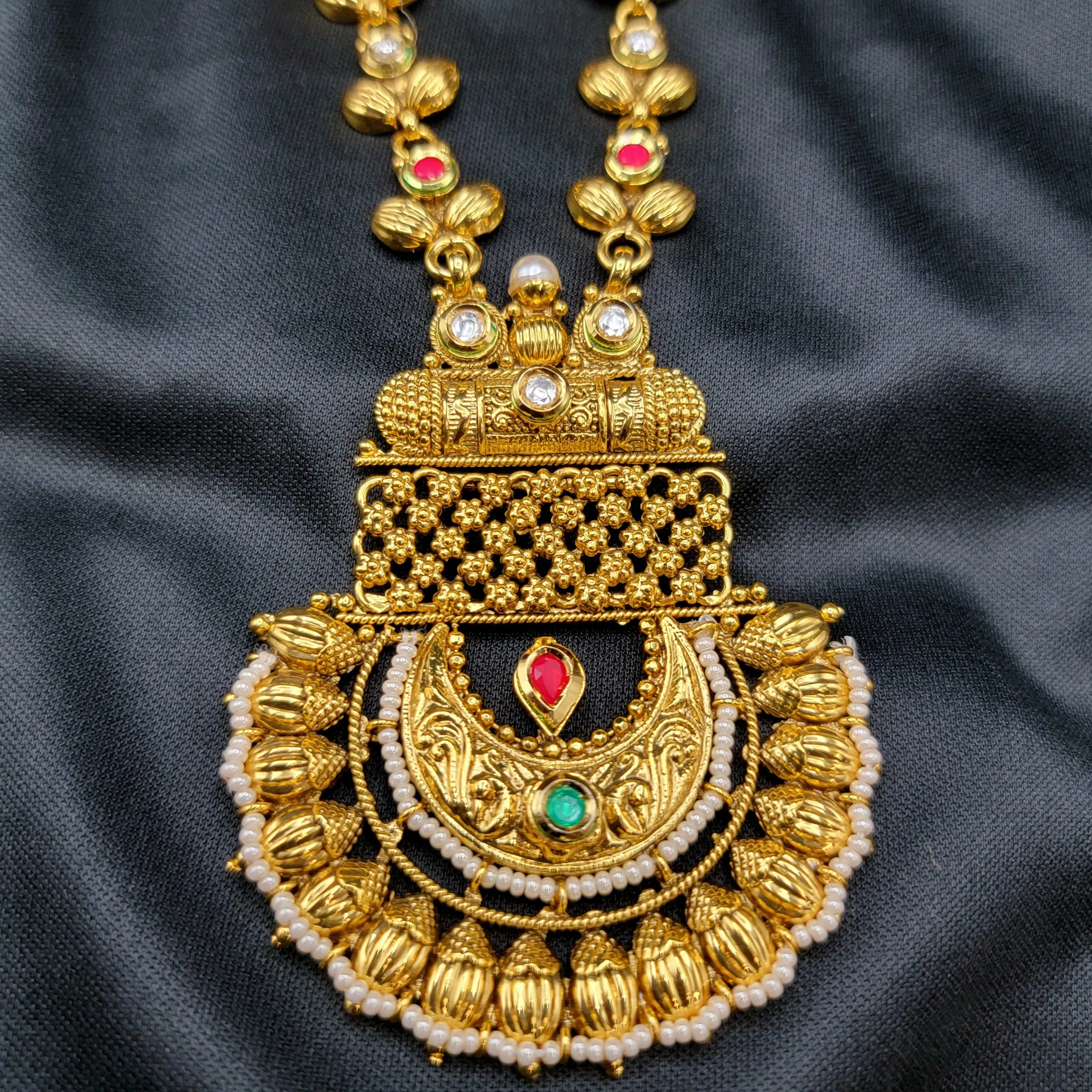 Kundan Antique Gold Chandbali Necklace