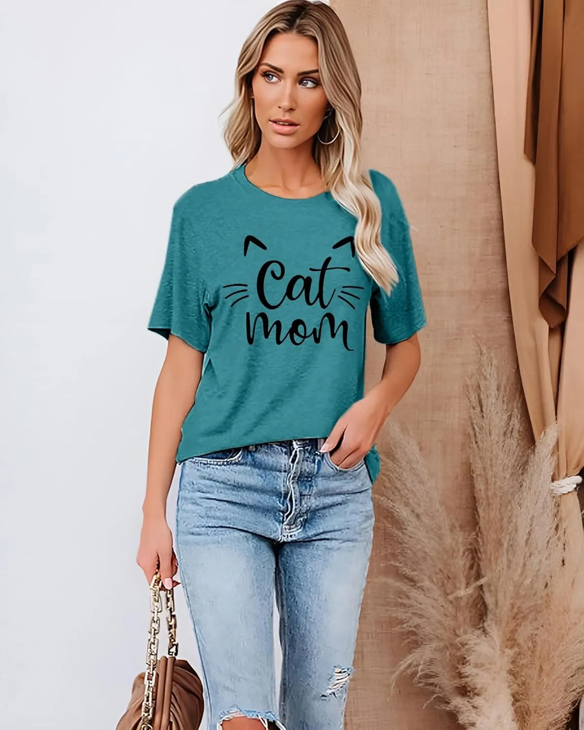 LAZYCHILD Cat Mom Shirts for Women Cat Mama T-Shirts Pet Lover Gifts Shirts Funny Cat Graphic Tees Shirts