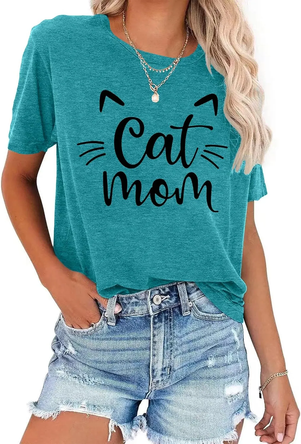 LAZYCHILD Cat Mom Shirts for Women Cat Mama T-Shirts Pet Lover Gifts Shirts Funny Cat Graphic Tees Shirts