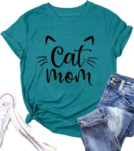 LAZYCHILD Cat Mom Shirts for Women Cat Mama T-Shirts Pet Lover Gifts Shirts Funny Cat Graphic Tees Shirts