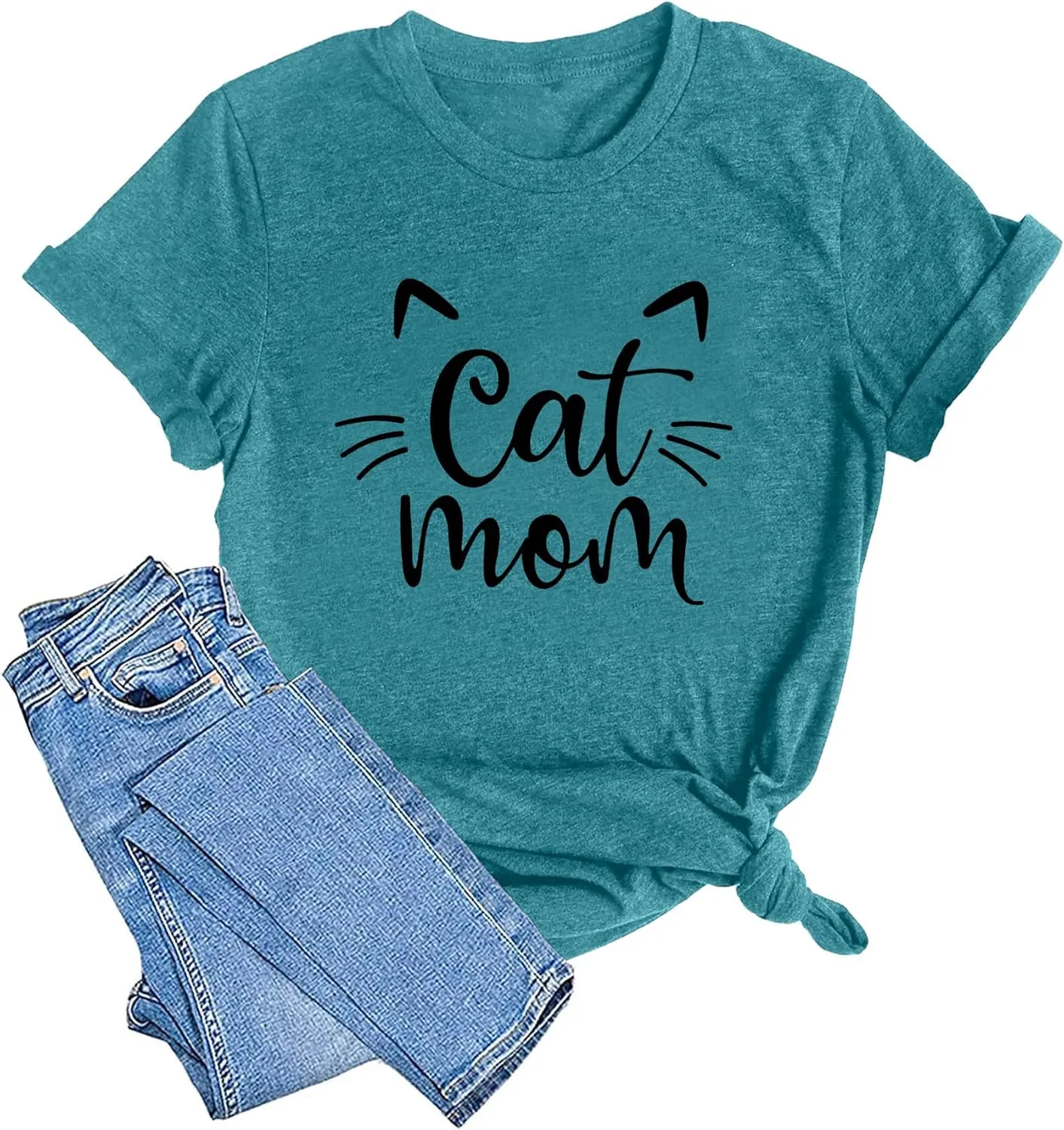 LAZYCHILD Cat Mom Shirts for Women Cat Mama T-Shirts Pet Lover Gifts Shirts Funny Cat Graphic Tees Shirts