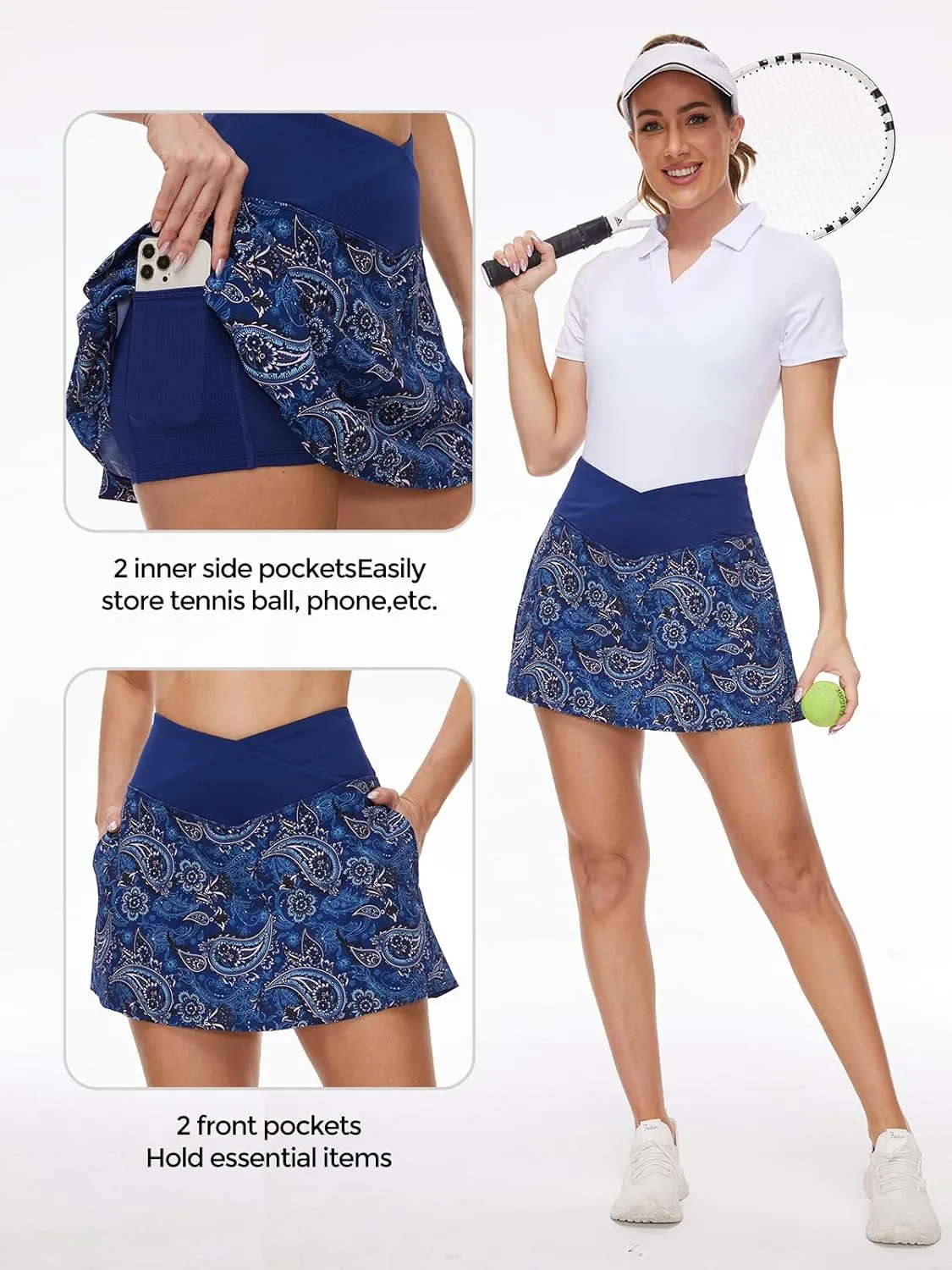 M MOTEEPI Tennis Skirt with Pockets Shorts Crossover High Waisted Golf Athletic Skort Skirts for Pickleball Workout Running