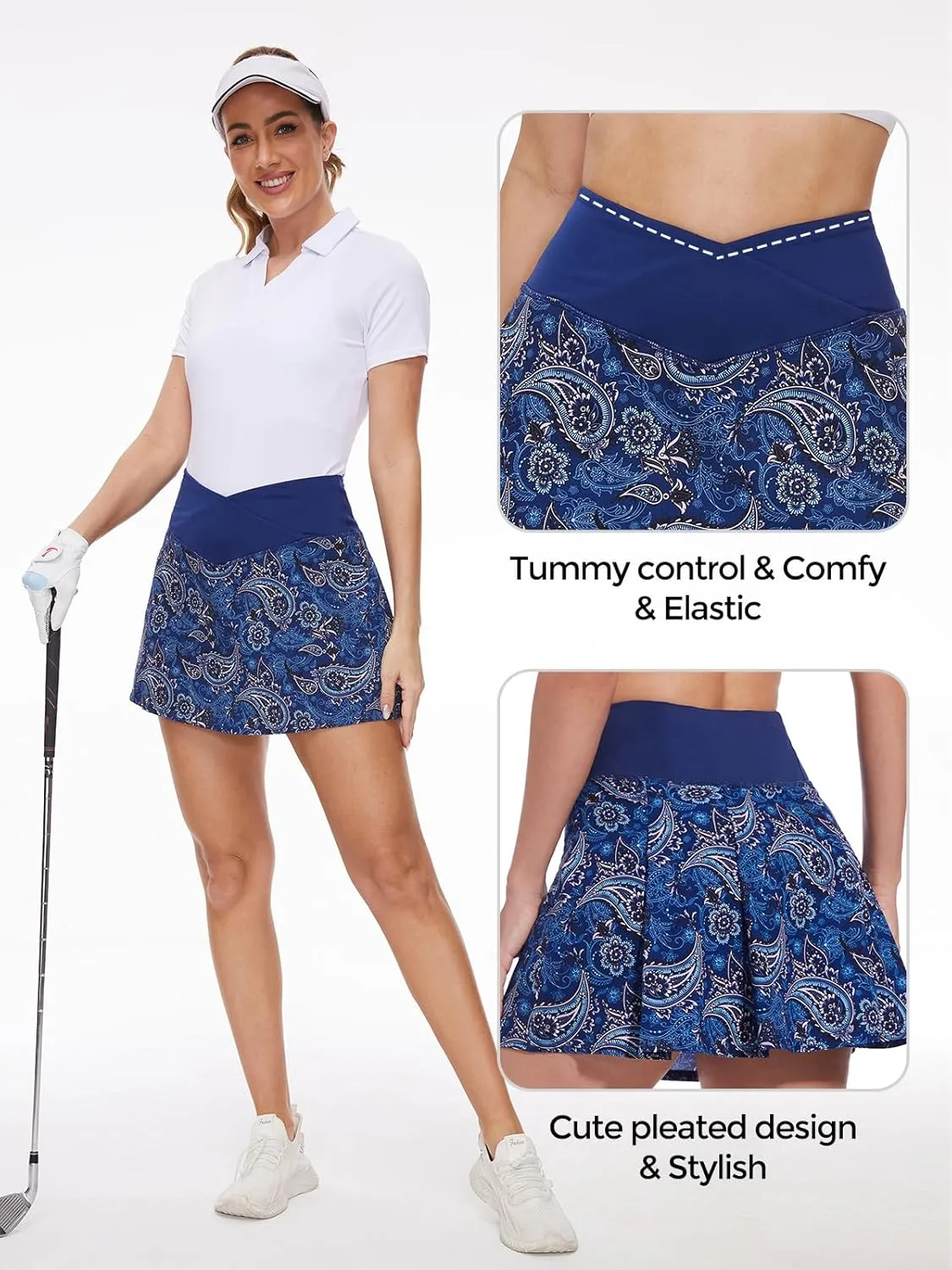 M MOTEEPI Tennis Skirt with Pockets Shorts Crossover High Waisted Golf Athletic Skort Skirts for Pickleball Workout Running