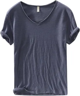 Mens 100% Cotton V-Neck T Shirts Loose Fit Soft Short Sleeve Streetwear Basic Tee Tops Summer Beach Hippie Shirt