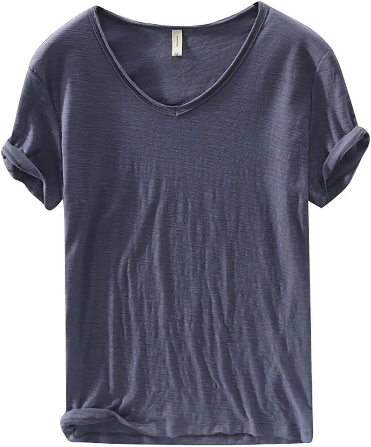 Mens 100% Cotton V-Neck T Shirts Loose Fit Soft Short Sleeve Streetwear Basic Tee Tops Summer Beach Hippie Shirt