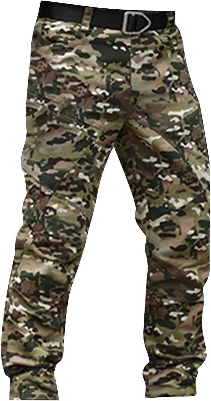 Mens Cargo Pants Multi Pockets Tactical Pants Hiking Baggy Casual Trousers Straight Water Resistant Work Pants