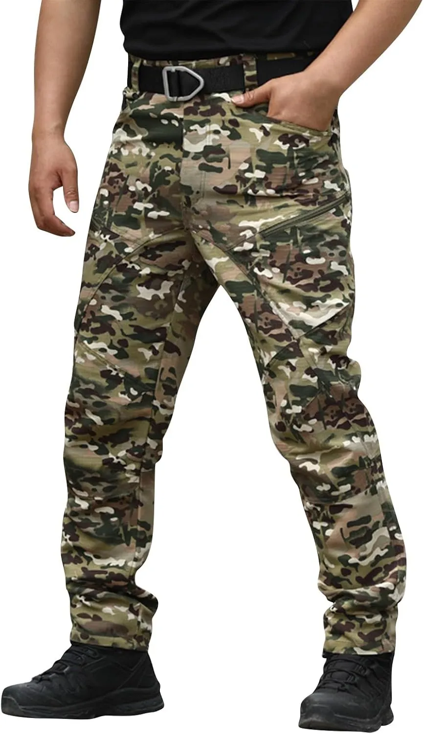 Mens Cargo Pants Multi Pockets Tactical Pants Hiking Baggy Casual Trousers Straight Water Resistant Work Pants