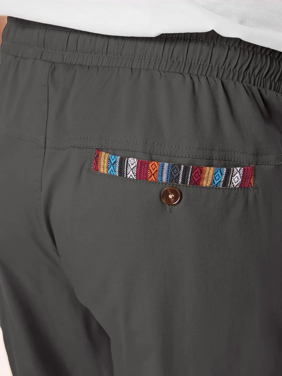 Mens Casual Pants Cotton Twill Straight-Fit Pants Drawstring Elastic Waist Chino Pants with Pockets