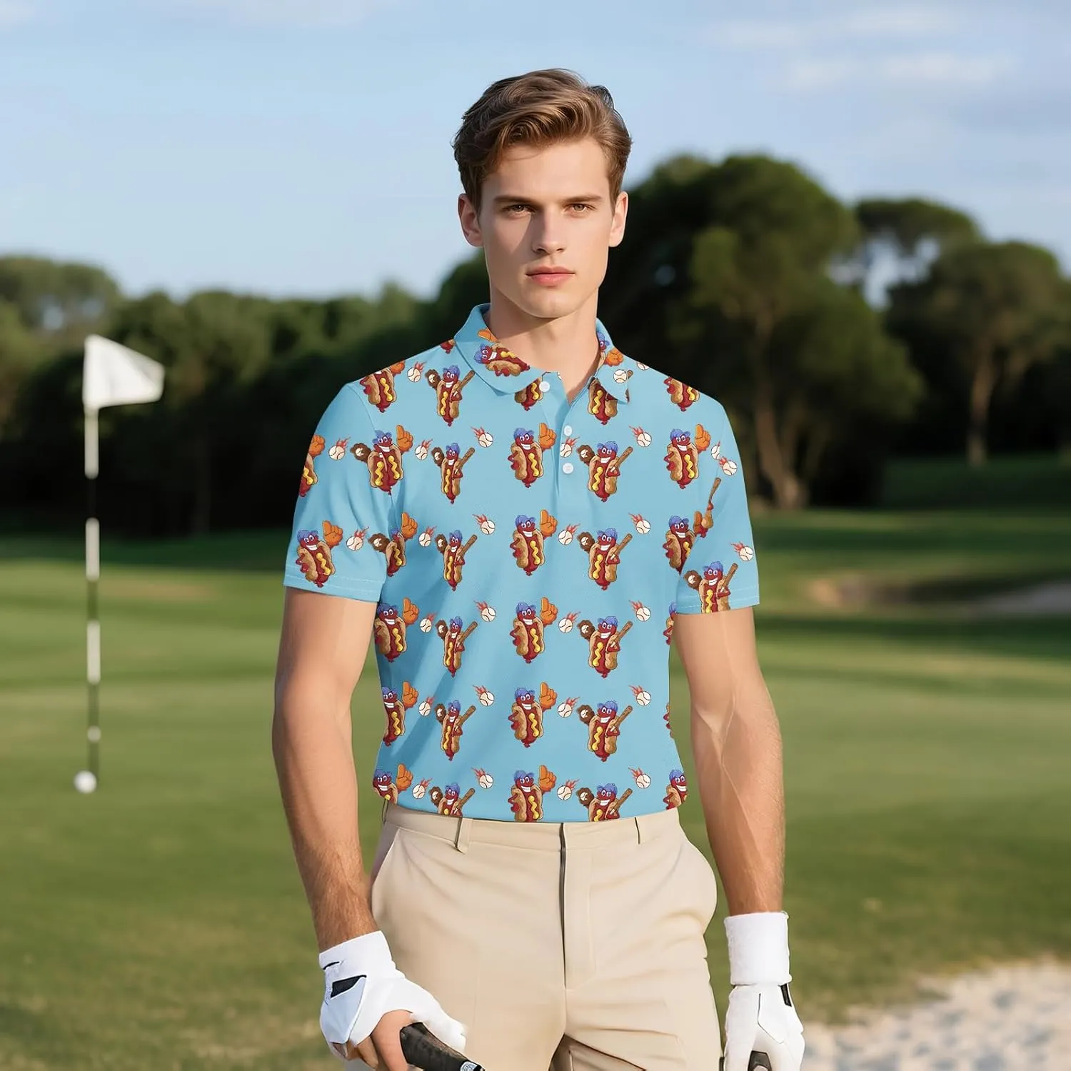 Men's Golf Polo Shirts Funny Short Sleeve Golf Shirts for Men Performance Moisture Wicking Quick Dry Athletic Casual Shirts