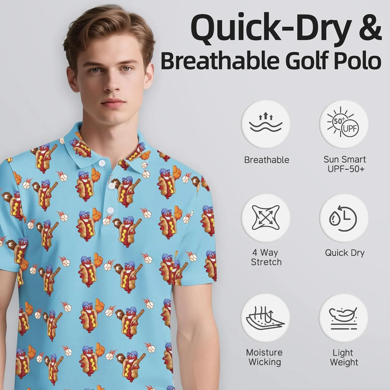 Men's Golf Polo Shirts Funny Short Sleeve Golf Shirts for Men Performance Moisture Wicking Quick Dry Athletic Casual Shirts