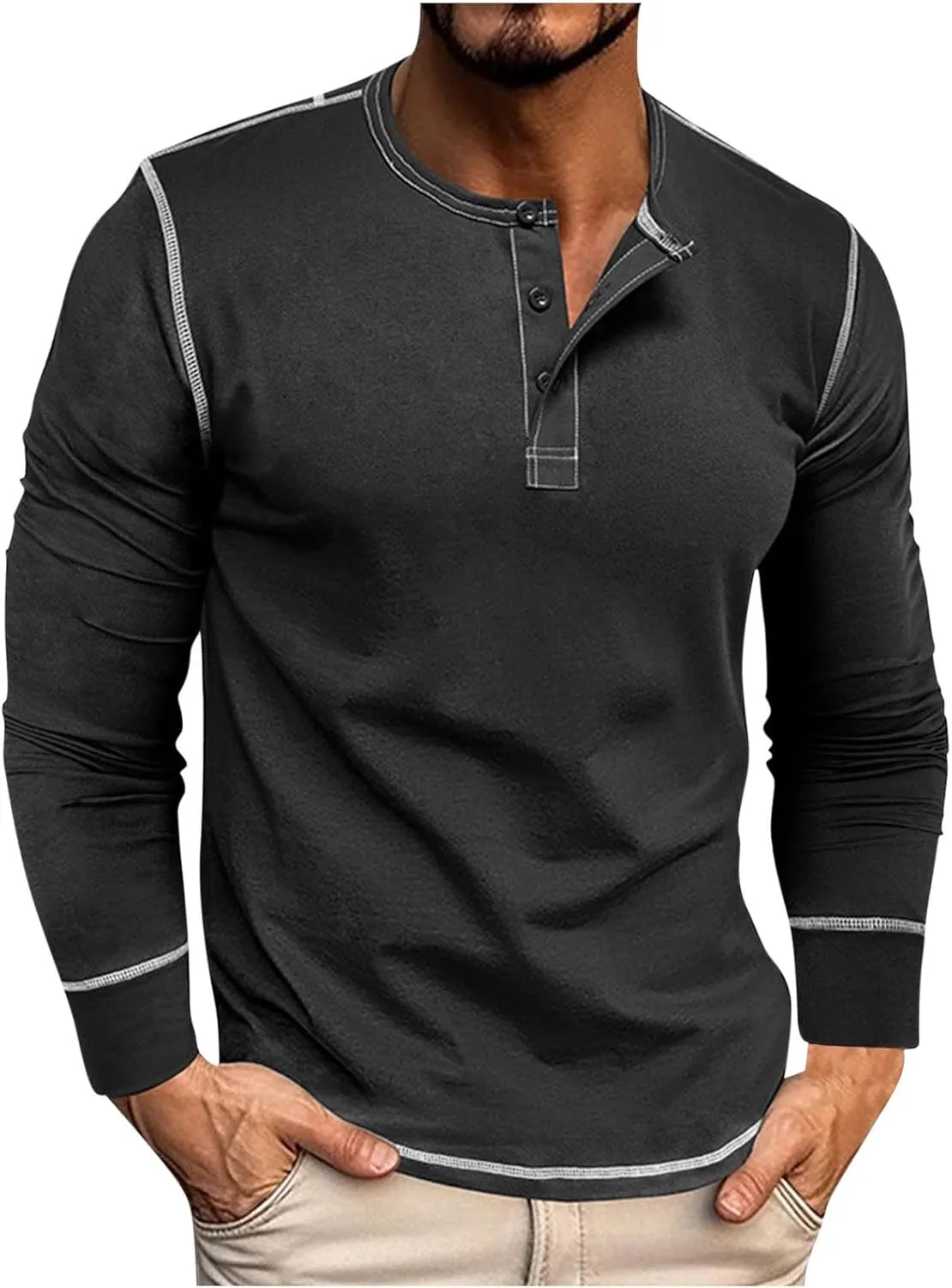 Mens Shirts Long Sleeve Henley Shirts Quarter Button Pullover Casual Stylish Shirts Thermal Tops Workout T Shirts