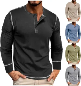Mens Shirts Long Sleeve Henley Shirts Quarter Button Pullover Casual Stylish Shirts Thermal Tops Workout T Shirts