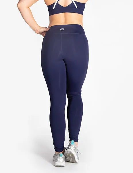 MESH PANEL MID RISE LEGGINGS - NAVY