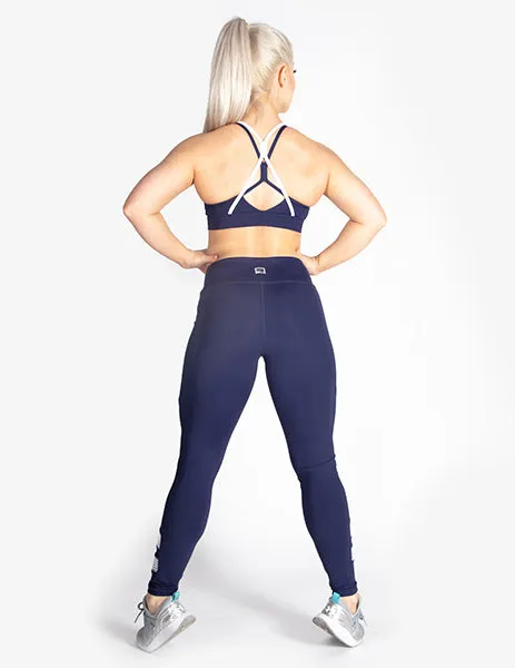 MESH PANEL MID RISE LEGGINGS - NAVY