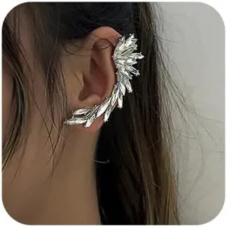Missgrace 1 Pair Silver Rhinestones Ear Cuffs Fairy Earrings Dainty Wing Cuff Wrap Earrings Prom Holiday Halloween Ear Clip Earrings for Women