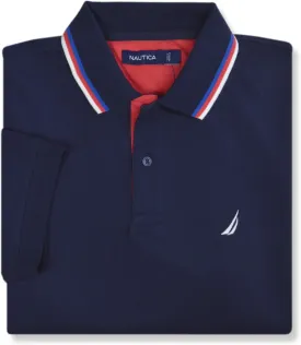 Nautica Mens Classic Fit Cotton Blend Smooth Mesh Performance Polo Shirt,
