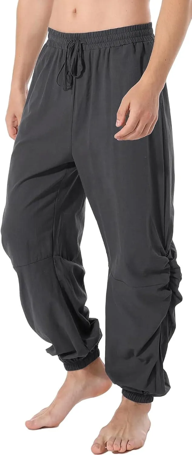 perdontoo Mens Casual Cotton Linen Pant Elastic Waist Drawstring Yoga Jogger Pants