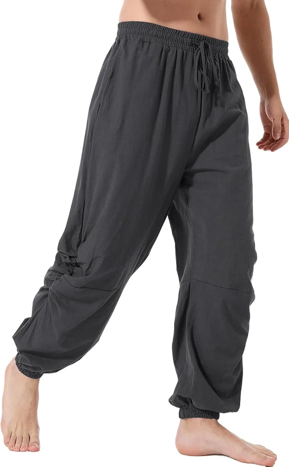 perdontoo Mens Casual Cotton Linen Pant Elastic Waist Drawstring Yoga Jogger Pants