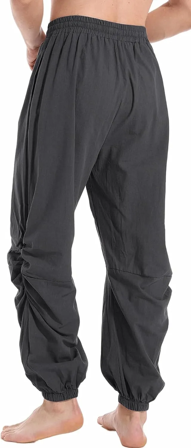 perdontoo Mens Casual Cotton Linen Pant Elastic Waist Drawstring Yoga Jogger Pants